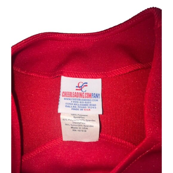NEW Youth REDHAWKS Cheerleader Uniform Outfit Costume 30" TOP Elastic Skirt RWB - Picture 7 of 7